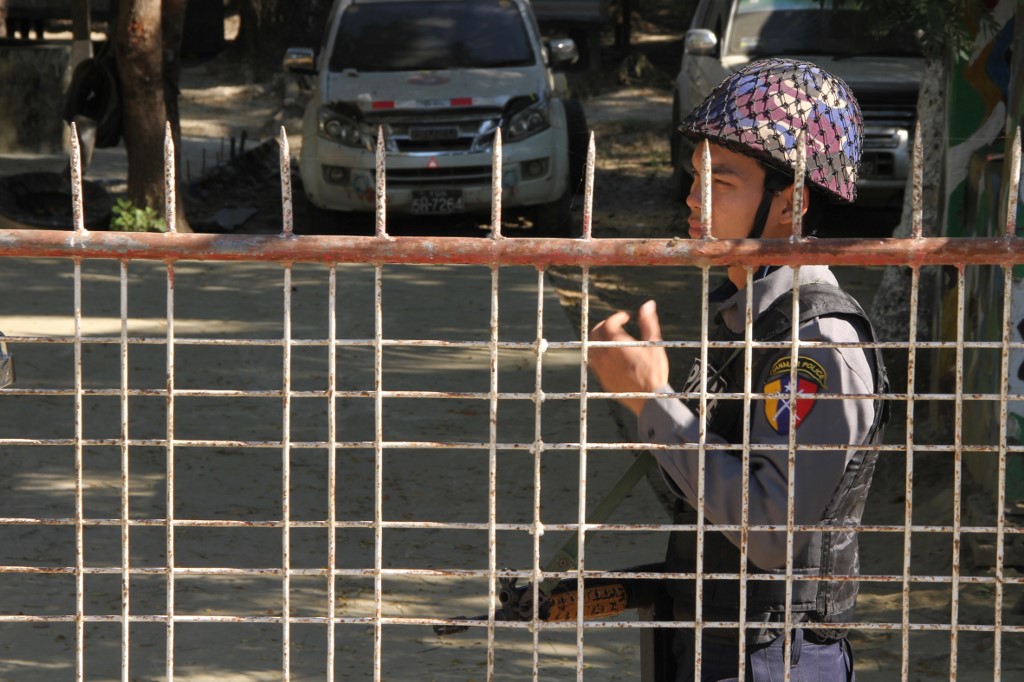  A police guards the police station in Inn Din in Rakhine state on January 24, 2019. (Richard Sargent / AFP)