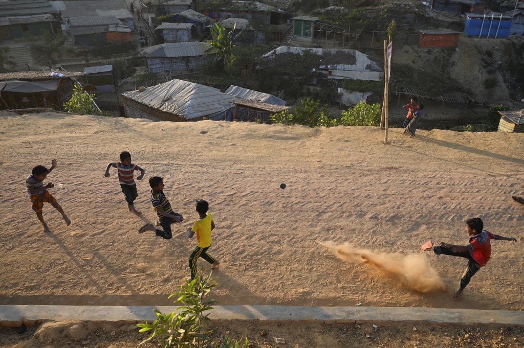 Young Rohingya refugees play at Balukhali refugee camp in Ukhia on February 4, 2019.  (Munir Uz Zaman / AFP)