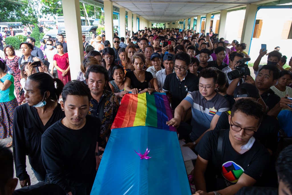 People attend the funeral of Kyaw Zin Win, a gay man who took his own life after facing alleged homophobic bullying, in Yangon on June 26, 2019. (Sai Aung Main / AFP)