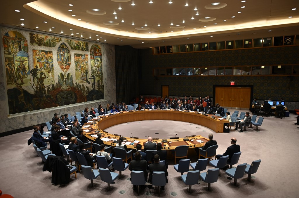  In this file photo German Foreign Minister Heiko Maas (C) speaks at a UN Security Council meeting at United Nations headquarters in New York on February 26, 2020. (Johannes Eisele / AFP)