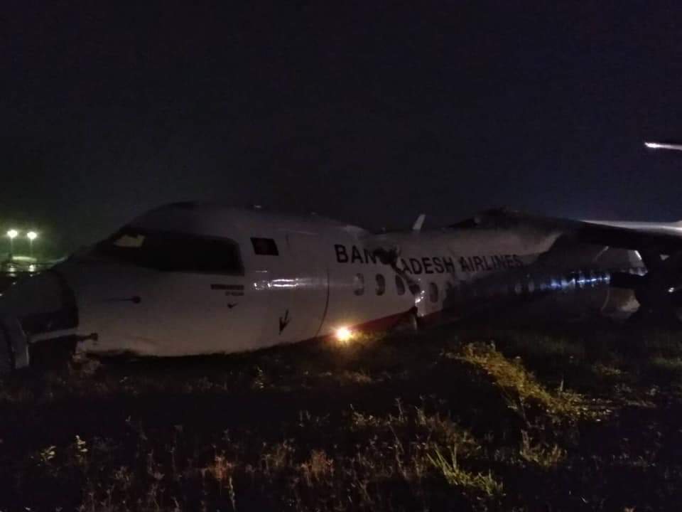 The Biman plane reportedly skidded off the runway while landing at the airport. (Twitter)