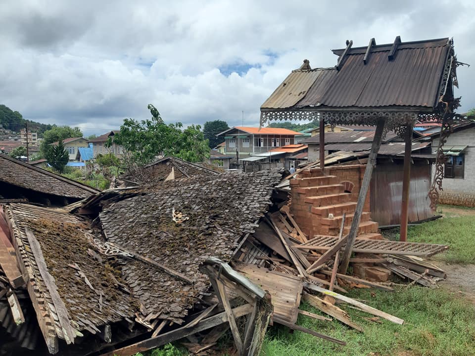 Bad weather tore through Pinlaung Palace in southern Shan state. (Moe Win / Facebook)