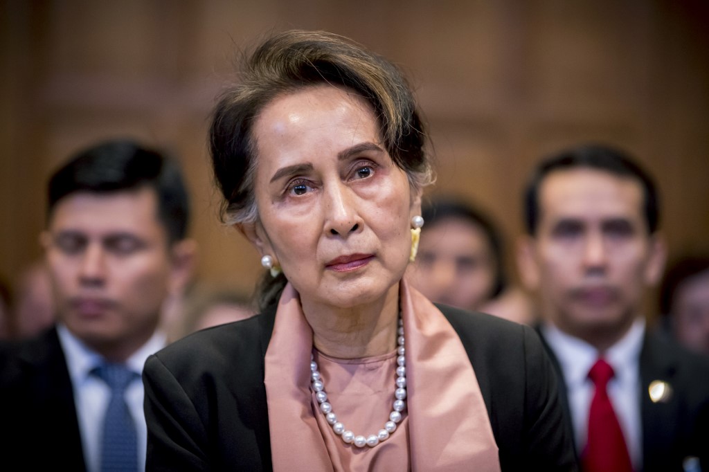 A handout photo released on December 10, 2019 by the International Court of Justice shows Myanmar's State Counsellor Aung San Suu Kyi attending the start of a three-day hearing on the Rohingya genocide case before the UN International Court of Justice at the Peace Palace of The Hague. (Frank Van Beek / UN Photo / ICJ / AFP)