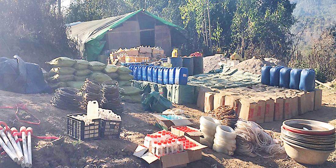 A photo published in military newspaper The Myawady purporting to show part of the drugs operation in Kutkai township of eastern Shan state.