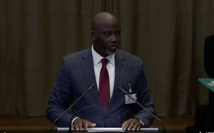Gambian Justice Minister Abubacarr Tambadou addresses the International Court of Justice in The Hague.