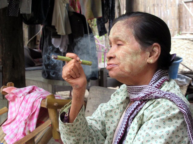 A woman at Mingun near Mandalay enjoys a cheroot. (David Stanley)