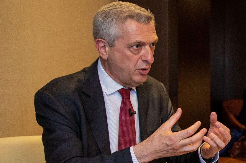 UN High Commissioner for Refugees Filippo Grandi speaks during an interview with AFP in Yangon on May 24. (Sai Aung / AFP)