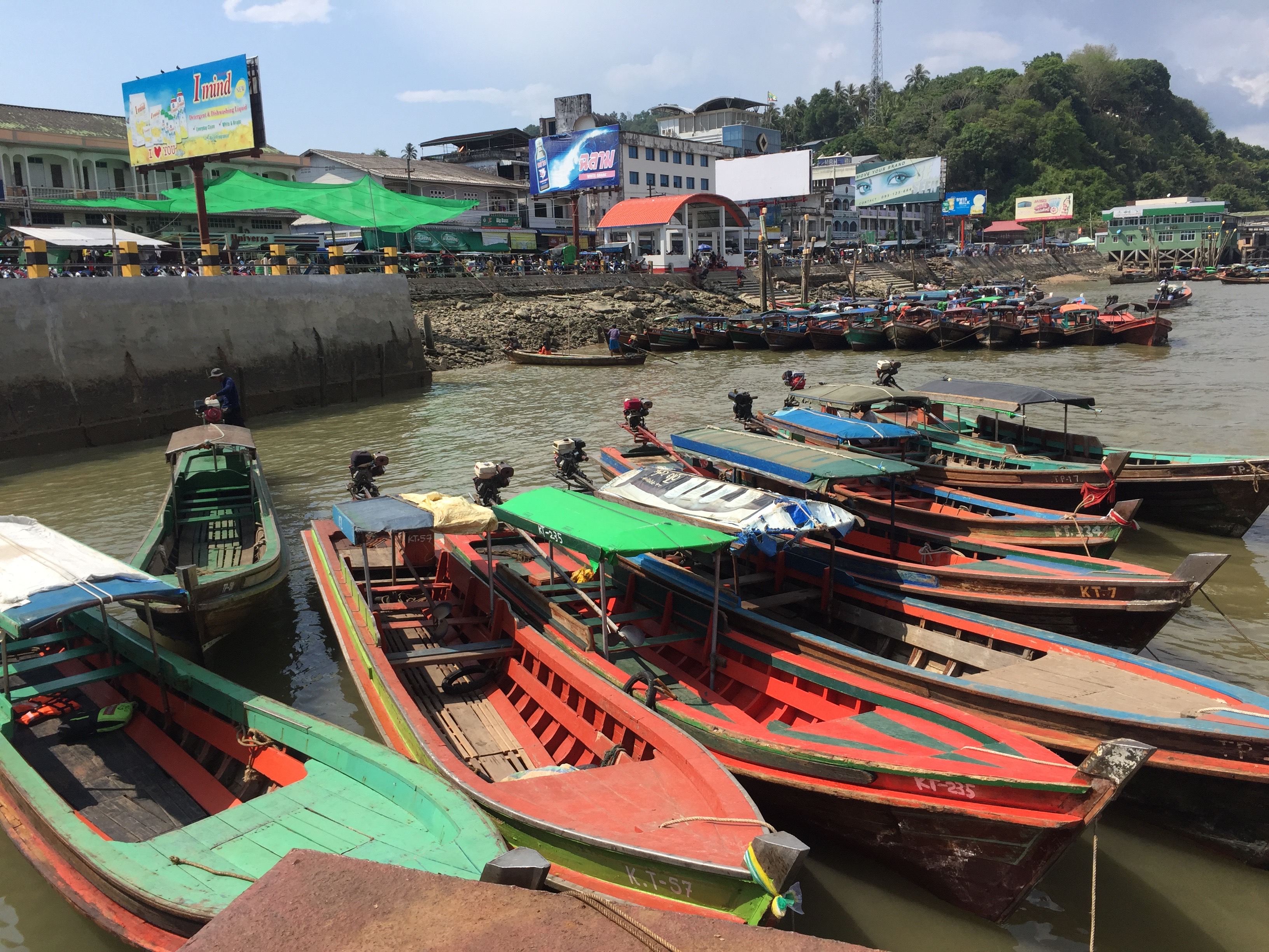 A line of longtail boats used to ferry passengers from the Thailand-Myanmar boarder. (Andrew Saw)
