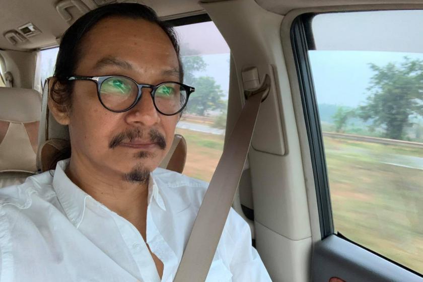 Min Htin Ko Ko Gyi on his way to Naypyitaw to attend a rally in support of amending the Constitution on March 31. (Min Htin Ko Ko Gyi / Facebook)