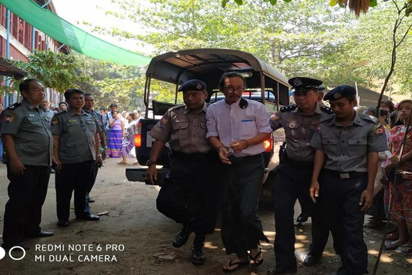 Director Min Htin Ko Ko Gyi at Insein township court in Yangon on 25 April. (Khin Moh Moh Lwin/ Myanmar Now)