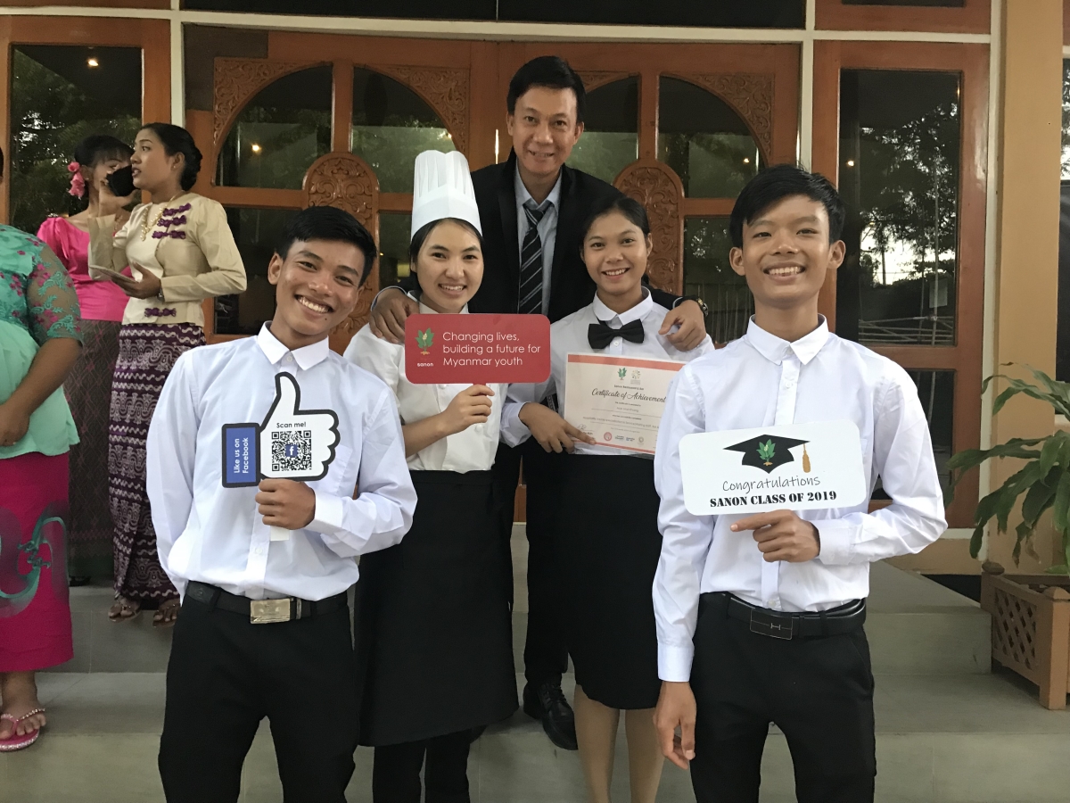 Students at the Sanon Training Restaurant graduation ceremony in Bagan. (Supplied)