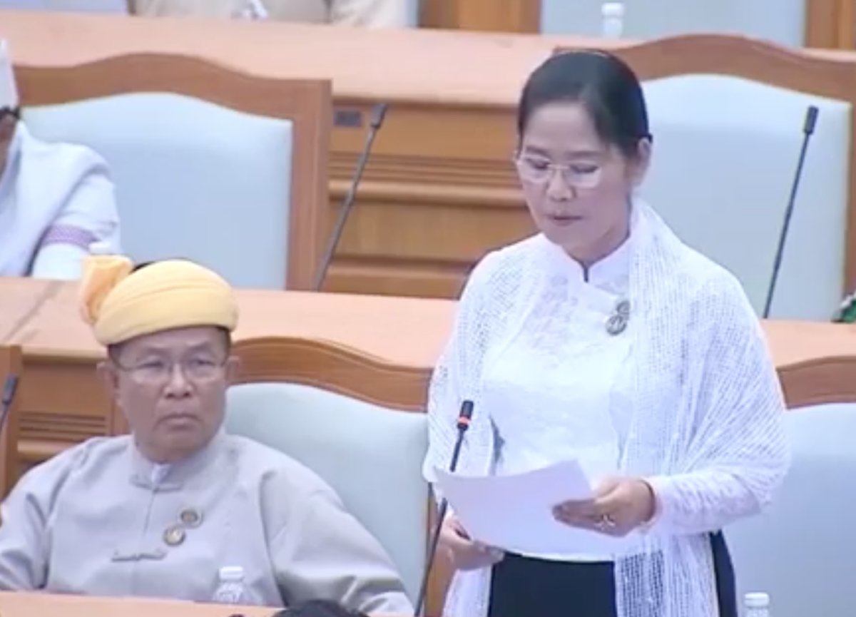 Union Solidarity and Development Party lawmaker Nan Ni Ni Aye in Myanmar's parliament. (Screenshot)