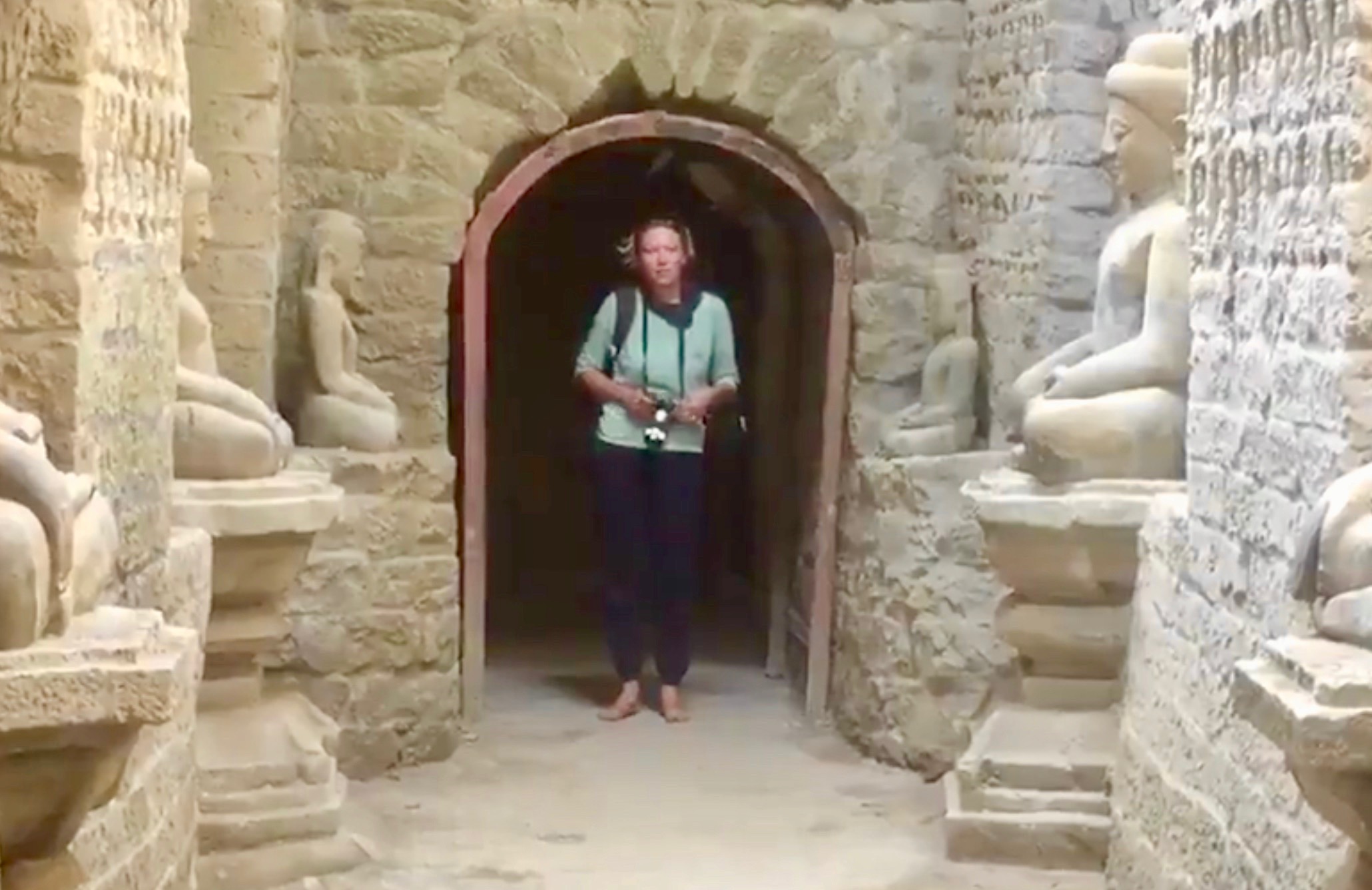 The backpackers were visiting the temples of Mrauk U when they ran into the conflict. (Christopher Caddy / screenshot)
