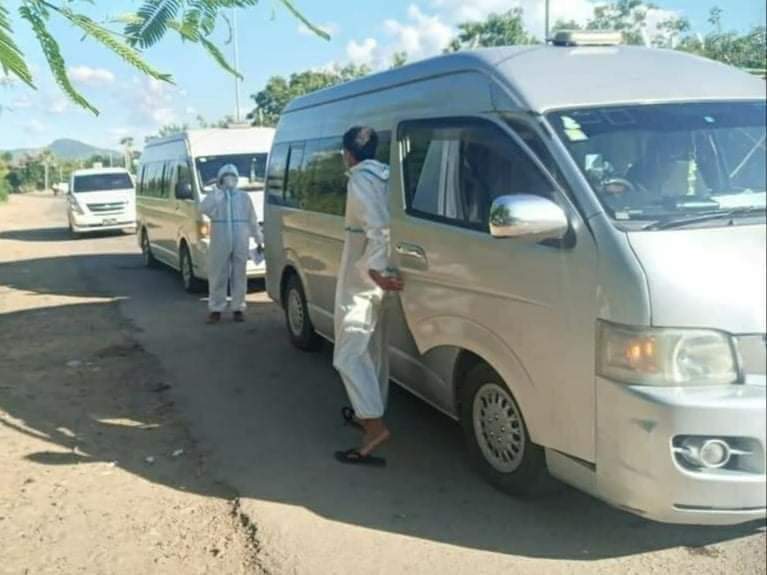 The vehicles were stopped at a checkpoint on the Yangon-Mandalay highway. (The Voice)