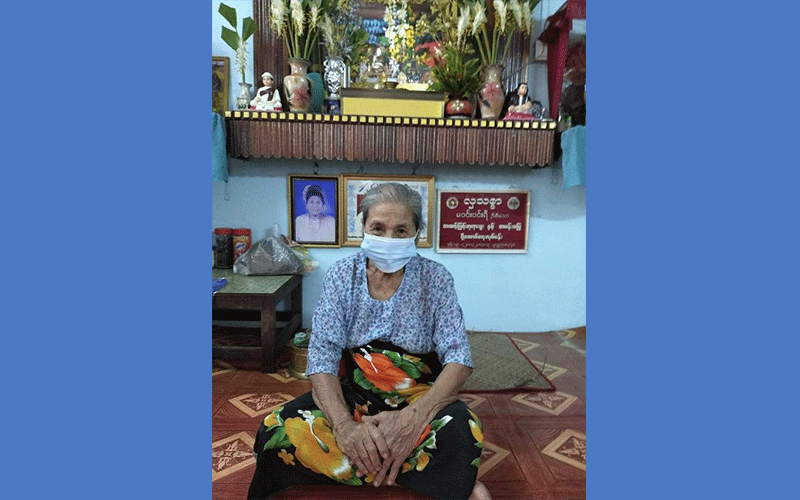 Thein Khin returned to her home in Insein township on October 8. (Facebook) 