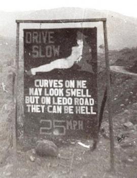 A speed limit sign on the Ledo Road.