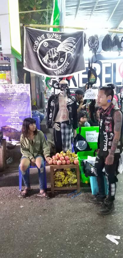 The punks' stall at Tazaungdaing Festival market in Lanmadaw township. 