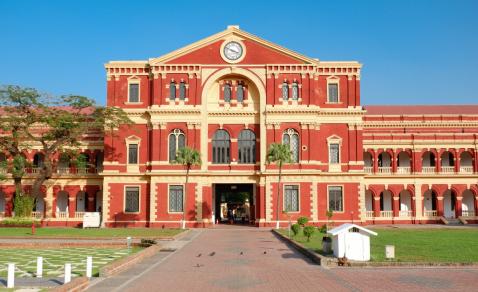 The main entrance to the storied Secretariat in downtown Yangon. (Dominic Horner)