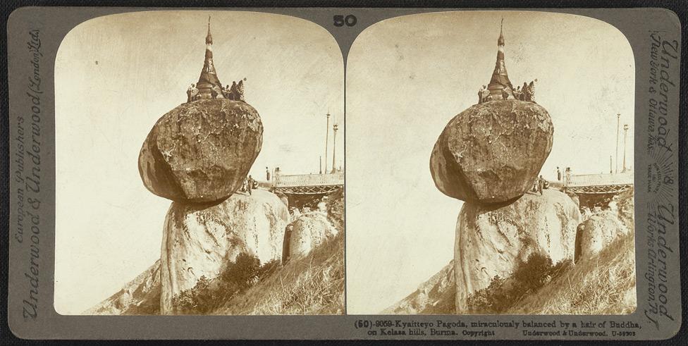 Kyaitteyo Pagoda, miraculously balanced by a hair of Buddha, on Kelasa hills.