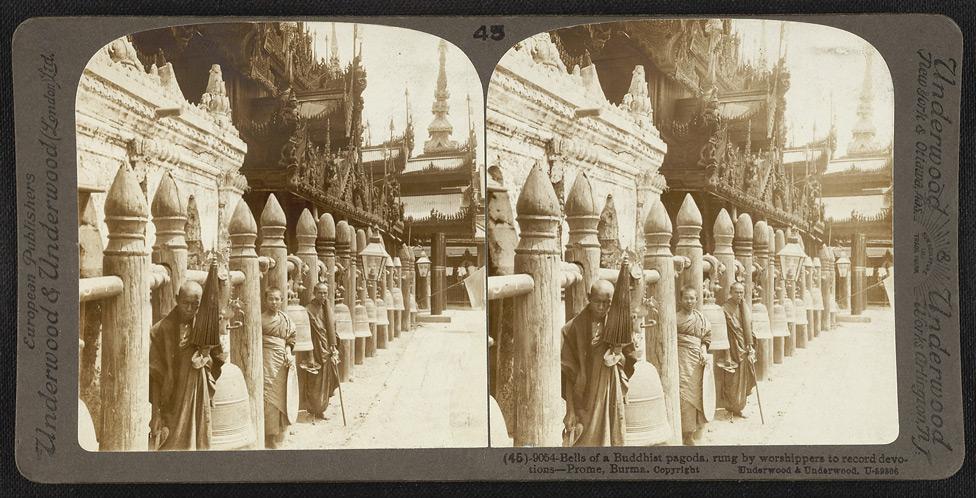 Bells of a Buddhist pagoda, rung by worshippers to record devotions in Prome.