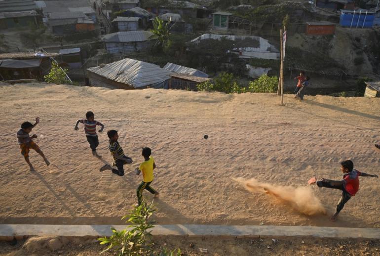 Young Rohingya refugees play at Balukhali refugee camp in Ukhia on February 4, 2019.  (Munir Uz Zaman / AFP)