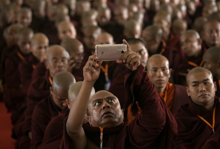 Buddhist monks attend the annual meeting of the ultra-nationalist group Buddha Dhamma Parahita Foundation, previously known as Ma Ba Tha, in Yangon on June 17, 2019. (Sai Aung Main / AFP)