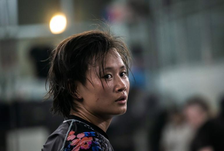 Myanmar's top woman fighter Bozhena Antoniyar attends a training session in Yangon. (Sai Aung Main / AFP)