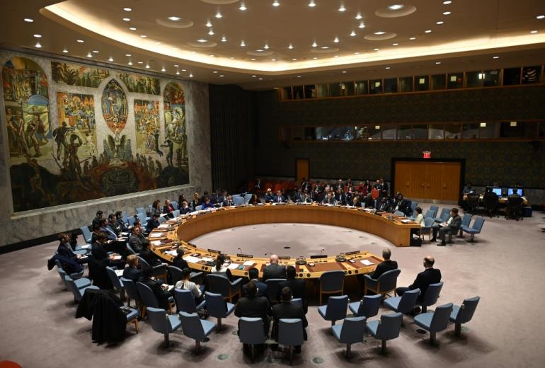  In this file photo German Foreign Minister Heiko Maas (C) speaks at a UN Security Council meeting at United Nations headquarters in New York on February 26, 2020. (Johannes Eisele / AFP)