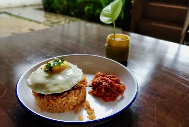'Loco Moco' is one of the better dishes at Parasol, a restaurant at Yangon's French Institute. (Myanmar Mix)
