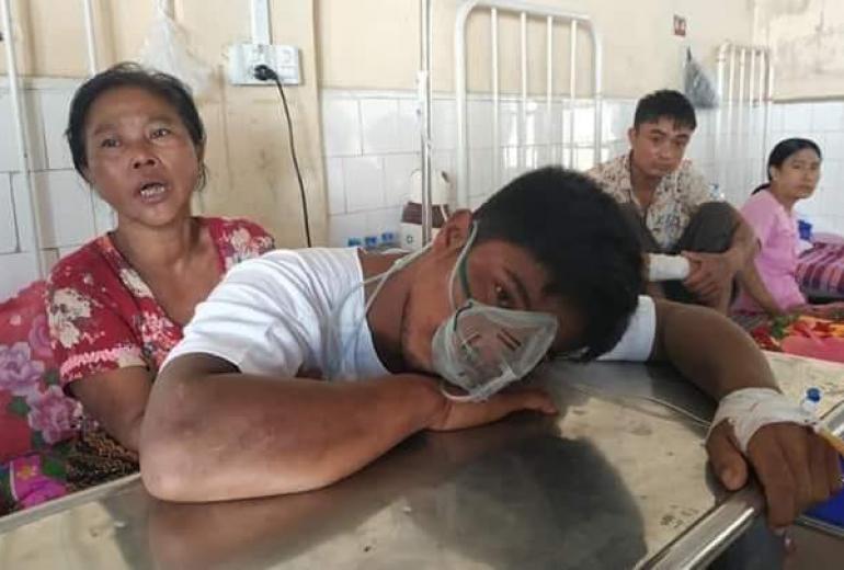 This photo posted by rights' groups on Facebook reportedly shows Zaw Win Hlaing receiving treatment.