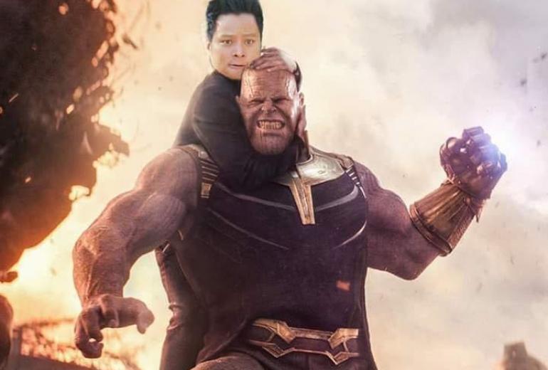 Nay Htoo Naing fixing a rear-naked choke on Avengers baddie Thanos.