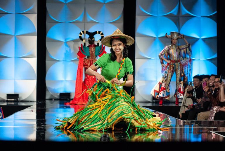 Swe Zin Htet representing Myanmar at the Miss Universe competition in Atlanta, Georgia, the United States. (Supplied)