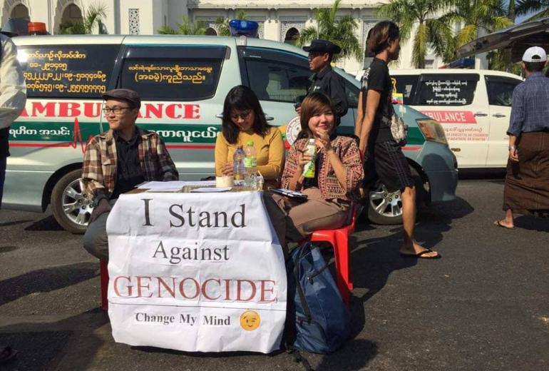 Activists challenge the status quo at a pro-Aung San Suu Kyi rally in downtown Yangon on December 10. (Aung Htet Myat)