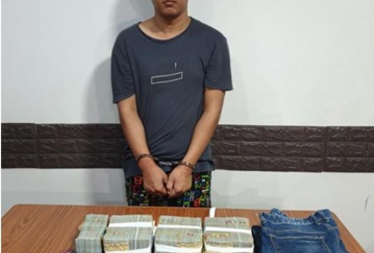 The suspect was charged for allegedly robbing a CB Bank branch in Yangon. (Ye Zarni Media / Facebook)
