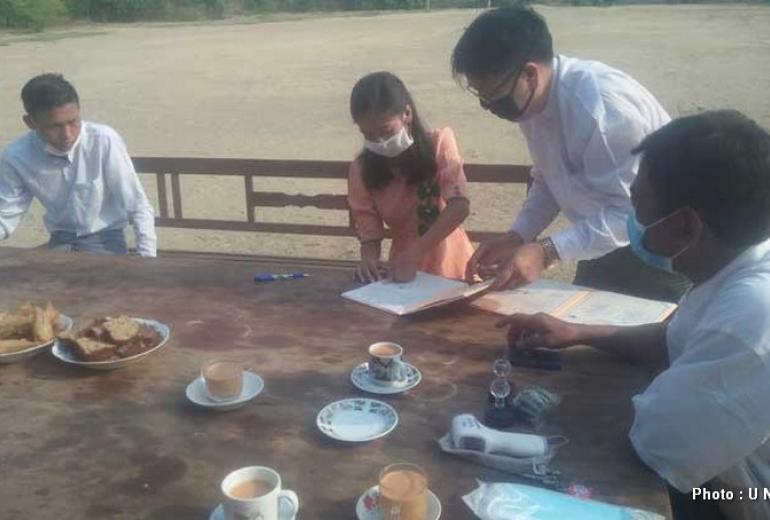 The couple tied the knot at a high school repurposed as a quarantine centre in Monywa township, Sagaing region. (Nyo Win)