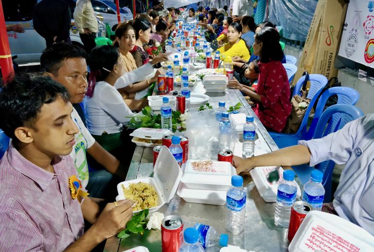 The interfaith donation and dinner near Maha Bandula Park in Yangon. (Myanmar Mix)