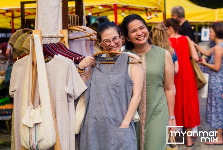 Shoppers at Makers’ Market in Karaweik Garden on Sunday (November 3).