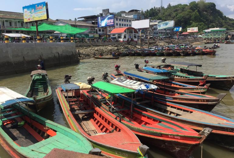 A line of longtail boats used to ferry passengers from the Thailand-Myanmar boarder. (Andrew Saw)