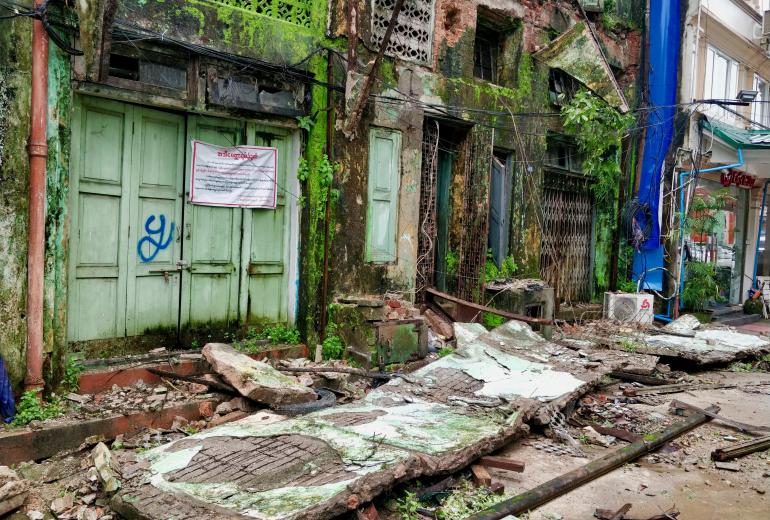 The front of 158, 51st street in downtown Yangon on Tuesday morning (August 6). (Myanmar Mix)