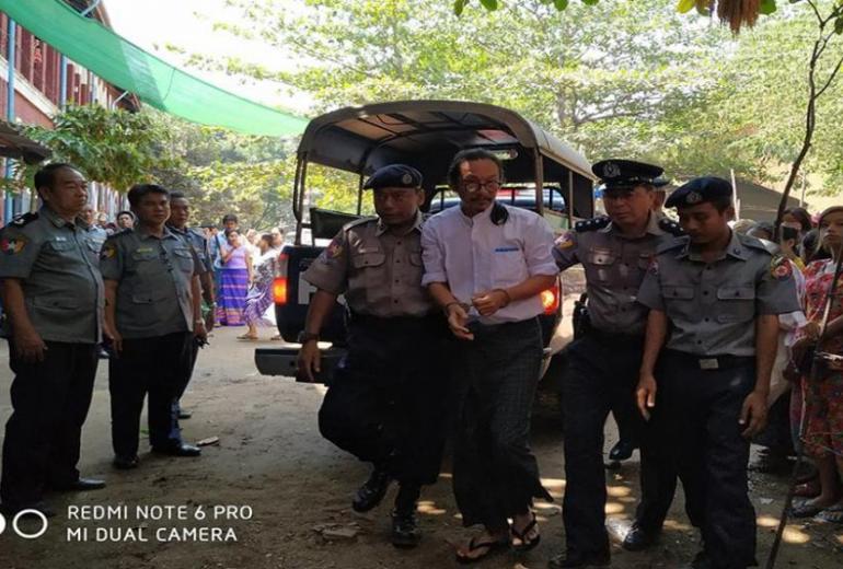 Director Min Htin Ko Ko Gyi at Insein township court in Yangon on 25 April. (Khin Moh Moh Lwin/ Myanmar Now)