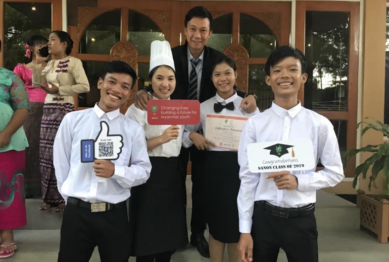 Students at the Sanon Training Restaurant graduation ceremony in Bagan. (Supplied)