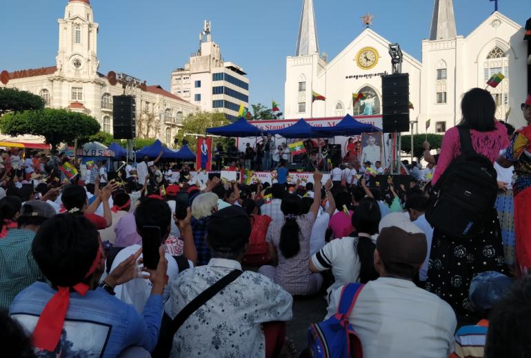 Hundreds of demonstrators rallied against an International Court of Justice case accusing Myanmar of genocide against its Rohingya Muslim community. (Myanmar Mix)