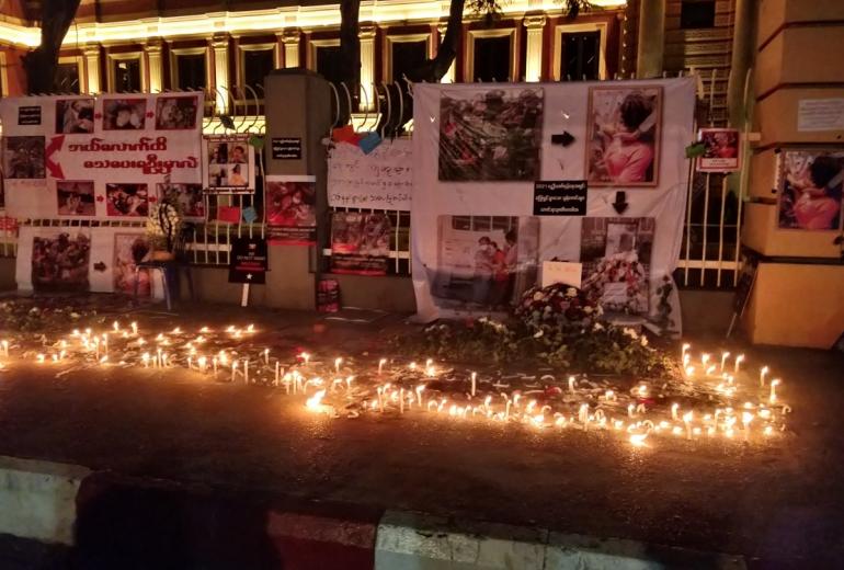 A shrine for people who died during demonstrations against the Myanmar military coup. (Supplied)