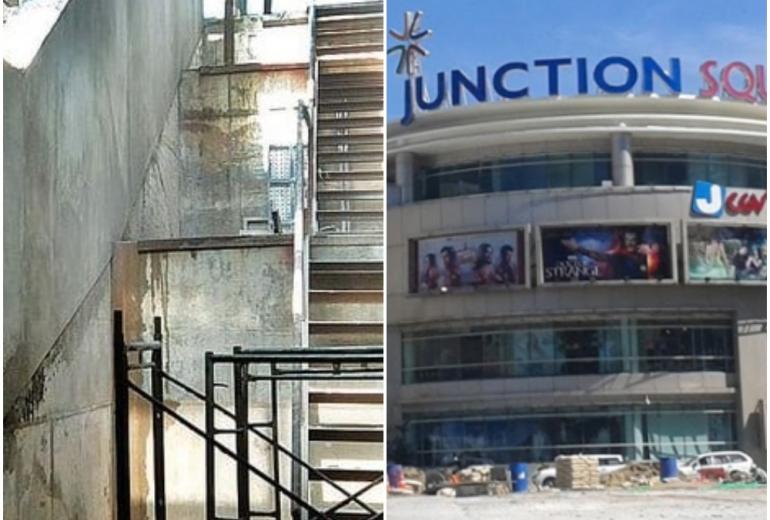 The subway crosses underneath the busy Pyay Road outside shopping mall Junction Square. 