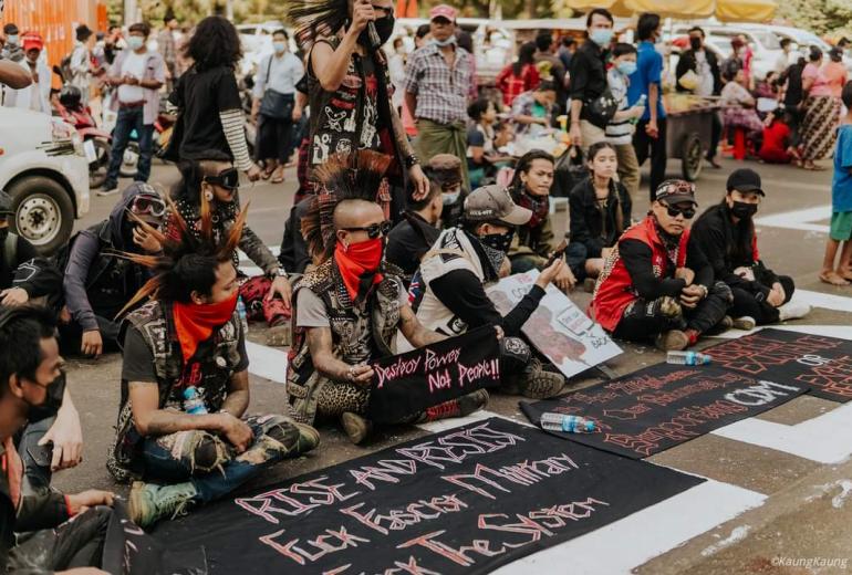 Myanmar punks protest against the military coup. (Supplied)