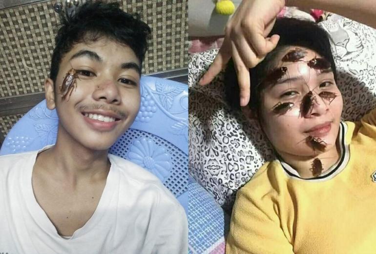 Alex Aung (left) is believed to have started the #cockroachchallenge with this photo. And to the left is an enthusiastic accepter of said challenge. (Facebook)