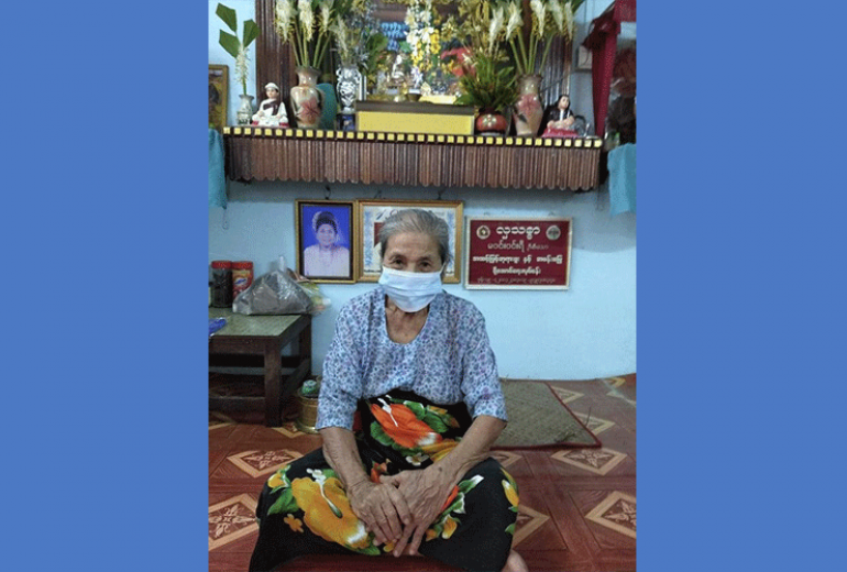 Thein Khin returned to her home in Insein township on October 8. (Facebook) 