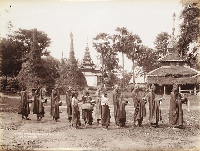 Monks collecting alms in Rangoon. (1907)