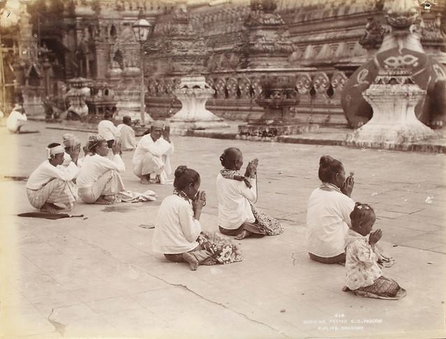 Morning prayers at Shwedagon Pagoda. (1907)