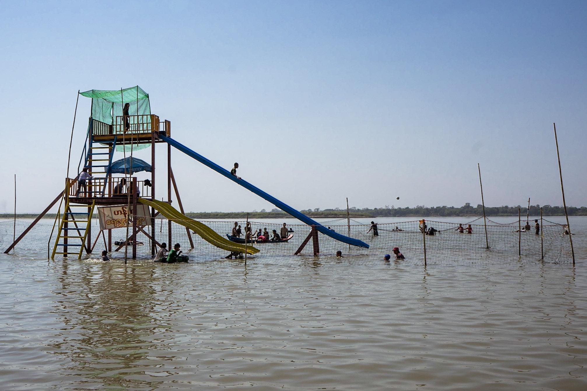 Nyaung Chaung Tha is crammed with visitors from Pathein and Yangon every day of the dry season. (Faeez Safedien)